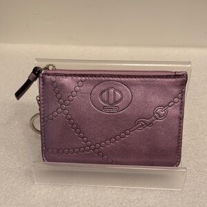 Coach Metallic Lavender Leather chain Zip Card Case with Keyring